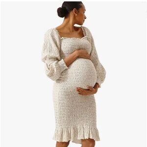 Nothing Fits But Ichika dress size M/L ruched ivory floral Maternity long sleeve